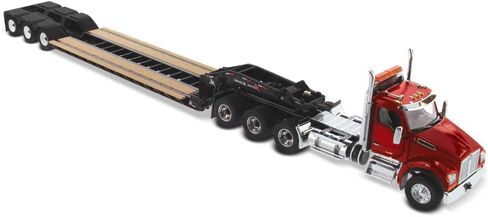 Diecast Masters Kenworth T880 SFFA Tractor Truck - Red | Day Cab with XL 120 Low-Profile HDG Trailer | Outrigger Style with Jeep & 2 Boosters | 1:50 Scale Model Semi Trucks | Diecast Model 71061 in Saudi Arabia