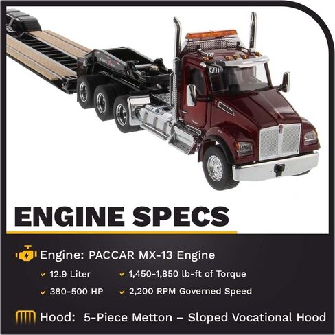 Diecast Masters Kenworth T880 SFFA Tractor Truck - Red | Day Cab with XL 120 Low-Profile HDG Trailer | Outrigger Style with Jeep & 2 Boosters | 1:50 Scale Model Semi Trucks | Diecast Model 71061 in Saudi Arabia