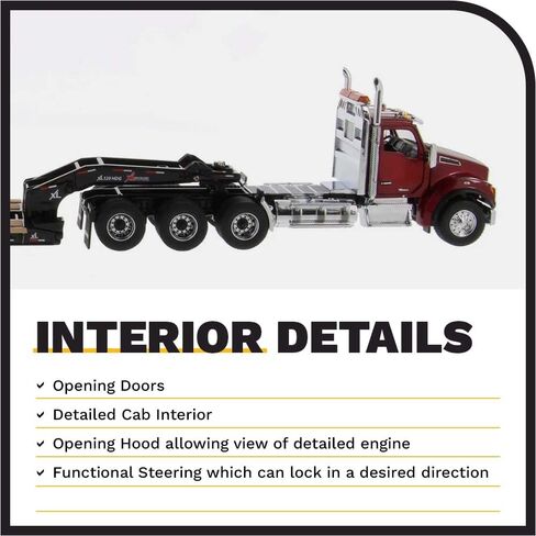 Diecast Masters Kenworth T880 SFFA Tractor Truck - Red | Day Cab with XL 120 Low-Profile HDG Trailer | Outrigger Style with Jeep & 2 Boosters | 1:50 Scale Model Semi Trucks | Diecast Model 71061 in Saudi Arabia