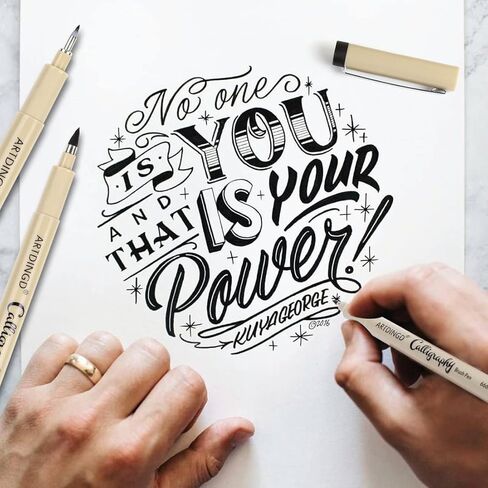 ARTDINGD Calligraphy Brush Pens, Hand Lettering Pens, Pack of 6 Brush Markers Set, Soft and Hard Tip for Beginners Writing, Art Drawings, Water Color Illustrations, Journaling, Black Ink in Kuwait