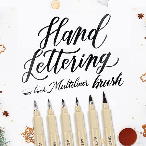 ARTDINGD Calligraphy Brush Pens, Hand Lettering Pens, Pack of 6 Brush Markers Set, Soft and Hard Tip for Beginners Writing, Art Drawings, Water Color Illustrations, Journaling, Black Ink in Kuwait