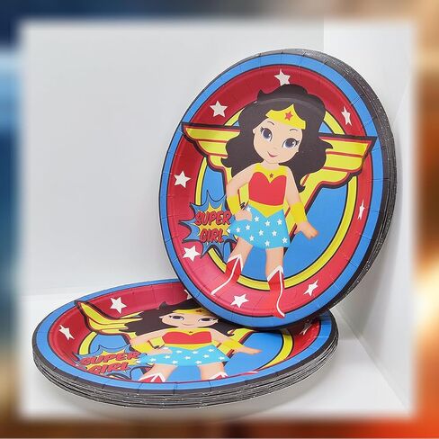 Valentina Buck 24 counts Party Plates for Wonder Plates Birthday Plate 9 Inch, Cake Paper Dessert Set Birthday Party Supplies Decorations in Kuwait