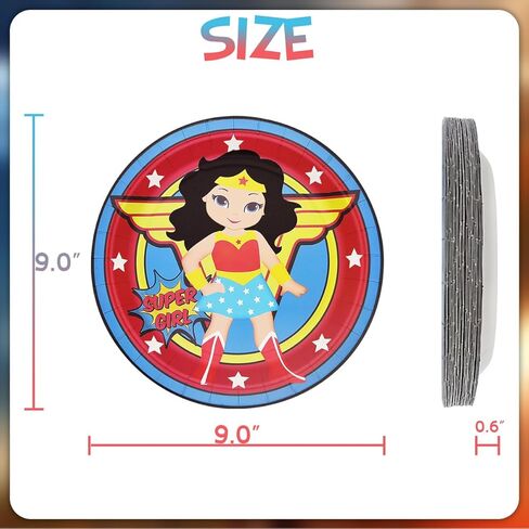 Valentina Buck 24 counts Party Plates for Wonder Plates Birthday Plate 9 Inch, Cake Paper Dessert Set Birthday Party Supplies Decorations in Kuwait