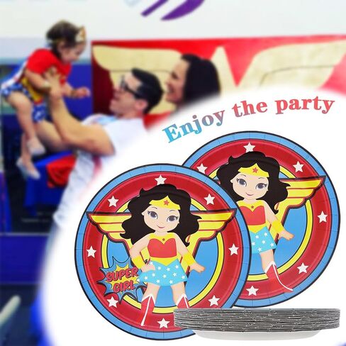 Valentina Buck 24 counts Party Plates for Wonder Plates Birthday Plate 9 Inch, Cake Paper Dessert Set Birthday Party Supplies Decorations in Kuwait