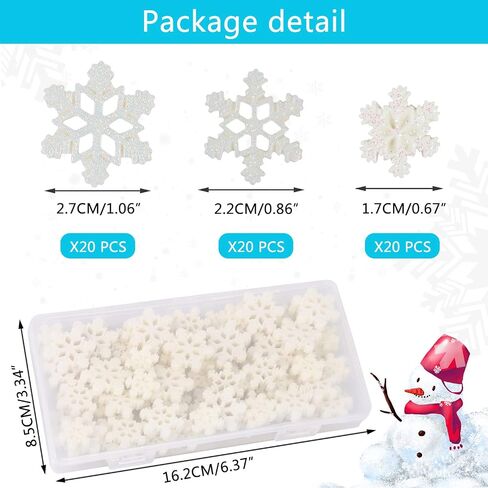 BENBO 80PCS Tiny Resin Snowflakes Embellishment Christmas Decorative Snowflake Decor Small White Snow Shaped Flatback Charms Ornaments with Box, 3 Sizes in Saudi Arabia