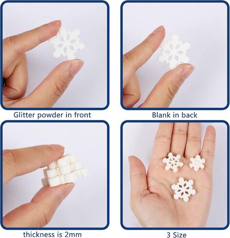 BENBO 80PCS Tiny Resin Snowflakes Embellishment Christmas Decorative Snowflake Decor Small White Snow Shaped Flatback Charms Ornaments with Box, 3 Sizes in Saudi Arabia