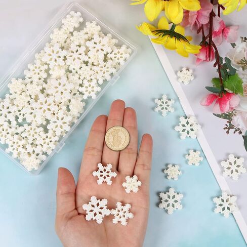 BENBO 80PCS Tiny Resin Snowflakes Embellishment Christmas Decorative Snowflake Decor Small White Snow Shaped Flatback Charms Ornaments with Box, 3 Sizes in Saudi Arabia
