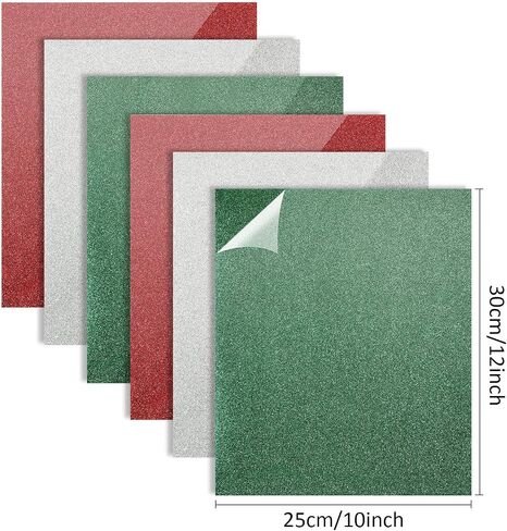 11 Sheets Christmas Heat Transfer Vinyl Glitter Heat Transfer Vinyl 3 Assorted HTV Iron on Vinyl Bundle for Fabrics T-Shirts, Christmas Clothes, 12 x 10 Inch, Red, Silver, Green in Saudi Arabia