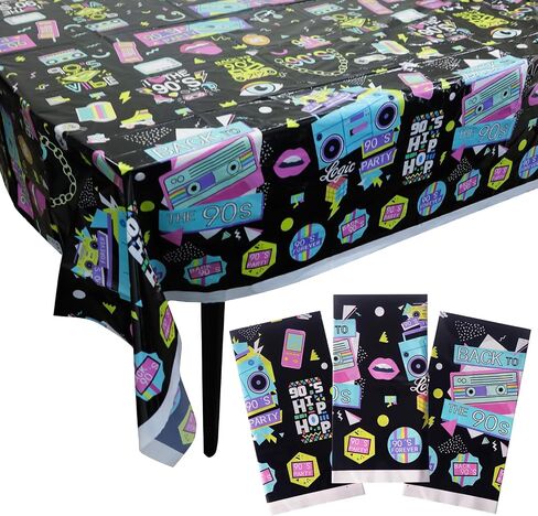 Heliltd 3pcs 90's Party Decorations 90s Plastic Party Table Cover 90s Decorations for Party 90s Table Cloths for Parties 90s Theme Party Decorations 107x54 inch in Saudi Arabia