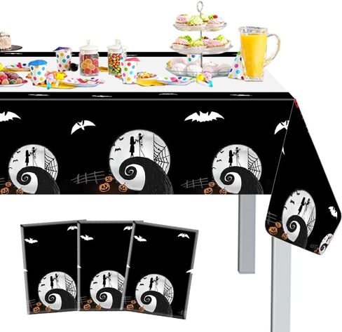 3 قطع من أغطية طاولات حفلات كابوس عيد الميلاد من RenbangUS، أغطية طاولات بلاستيكية لحفلات الهالوين على شكل يقطين جاك، أغطية طاولات بلاستيكية لحفلات الهالوين المخيفة (42.5 × 70.8 بوصة) in Kuwait