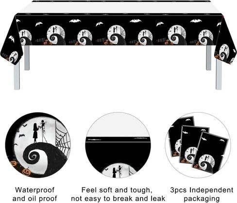3 قطع من أغطية طاولات حفلات كابوس عيد الميلاد من RenbangUS، أغطية طاولات بلاستيكية لحفلات الهالوين على شكل يقطين جاك، أغطية طاولات بلاستيكية لحفلات الهالوين المخيفة (42.5 × 70.8 بوصة) in Kuwait