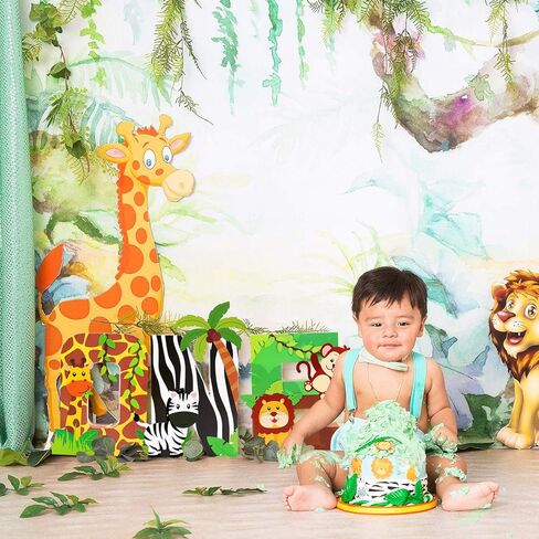 لافتة باحرف واحد بتصميم حيوانات الغابة من سفاري، زينة لعيد الميلاد الاول من الورق، حروف معجونة، دعائم تحطيم الكيك، مجموعة حروف زخرفية قائمة بذاتها لمستلزمات حفلات اعياد الميلاد للاولاد in Kuwait