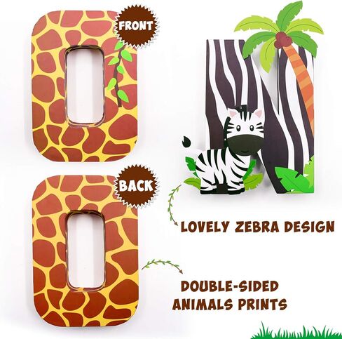 لافتة باحرف واحد بتصميم حيوانات الغابة من سفاري، زينة لعيد الميلاد الاول من الورق، حروف معجونة، دعائم تحطيم الكيك، مجموعة حروف زخرفية قائمة بذاتها لمستلزمات حفلات اعياد الميلاد للاولاد in Kuwait