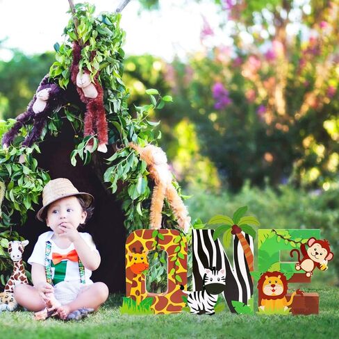 لافتة باحرف واحد بتصميم حيوانات الغابة من سفاري، زينة لعيد الميلاد الاول من الورق، حروف معجونة، دعائم تحطيم الكيك، مجموعة حروف زخرفية قائمة بذاتها لمستلزمات حفلات اعياد الميلاد للاولاد in Kuwait