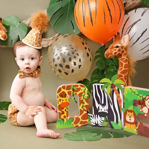 لافتة باحرف واحد بتصميم حيوانات الغابة من سفاري، زينة لعيد الميلاد الاول من الورق، حروف معجونة، دعائم تحطيم الكيك، مجموعة حروف زخرفية قائمة بذاتها لمستلزمات حفلات اعياد الميلاد للاولاد in Kuwait