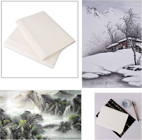 ZOENHOU 200 Sheets 13.6 x 27.2 Inch (34.5 x 69 cm) Chinese Japanese Calligraphy Paper Xuan Paper, Half-raw Half-ripe Sumi Ink Drawing Chinese Rice Paper Sheets for Character Writing Painting Craft in Saudi Arabia