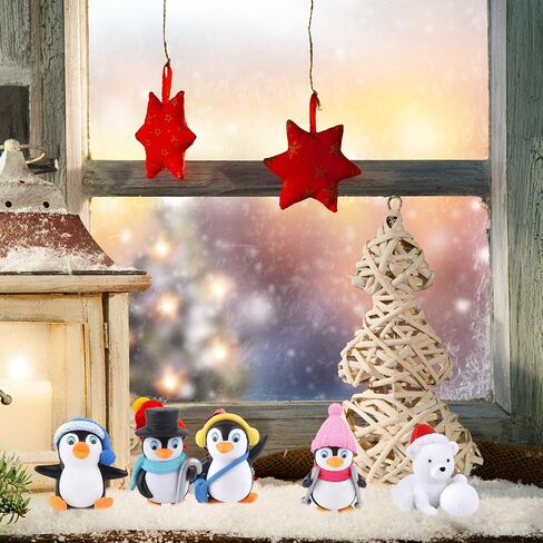 FEPITO 12 Pcs Winter Resin Penguin Polar Bear Snowflakes Miniature Figurine Mini Christmas Figures for DIY Garden Home Decor Christmas Ornaments in Saudi Arabia