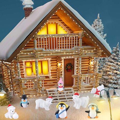 FEPITO 12 Pcs Winter Resin Penguin Polar Bear Snowflakes Miniature Figurine Mini Christmas Figures for DIY Garden Home Decor Christmas Ornaments in Saudi Arabia