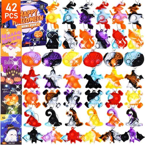 42 قطعة من ألعاب الهالوين بوب فيدجيت، مجموعة ألعاب صغيرة لسلسلة مفاتيح البوب، لعبة هدايا لحفلات الهالوين للأطفال، هدايا خدعة أو حلوى، لعبة مكتب لتخفيف التوتر (42 قطعة من ألعاب سلسلة المفاتيح + 42 قطعة من بطاقات التهنئة) in Kuwait