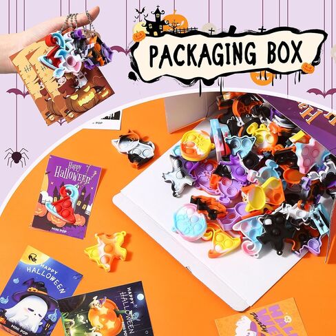 42 قطعة من ألعاب الهالوين بوب فيدجيت، مجموعة ألعاب صغيرة لسلسلة مفاتيح البوب، لعبة هدايا لحفلات الهالوين للأطفال، هدايا خدعة أو حلوى، لعبة مكتب لتخفيف التوتر (42 قطعة من ألعاب سلسلة المفاتيح + 42 قطعة من بطاقات التهنئة) in Kuwait