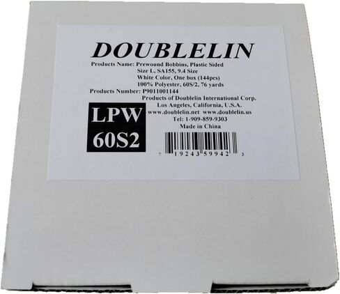 DOUBLELIN Prewound Bobbin, Plastic Sided, Size L(SA155, Size 9.4), White, 144pcs, 60S/2 Polyester for Embroidery, Compatible with Babylock, Brother, Consew, Juki, Singer, Tajima & More(60S2, White) in Saudi Arabia