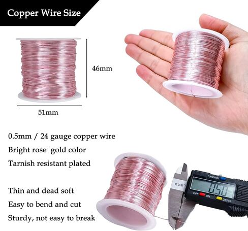 203 Feet Tarnish Resistant Copper Wires 24 Gauge/0.5mm Jewelry Craft Wires Beading Wire for Jewelry Making, Wire Wrapping and Crafting(Rose Gold) in Kuwait