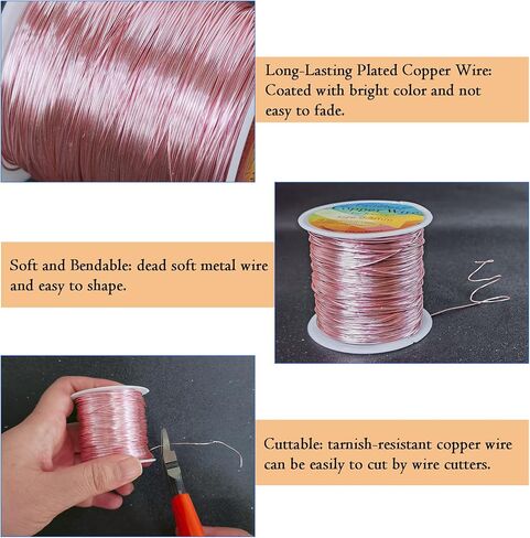 203 Feet Tarnish Resistant Copper Wires 24 Gauge/0.5mm Jewelry Craft Wires Beading Wire for Jewelry Making, Wire Wrapping and Crafting(Rose Gold) in Kuwait