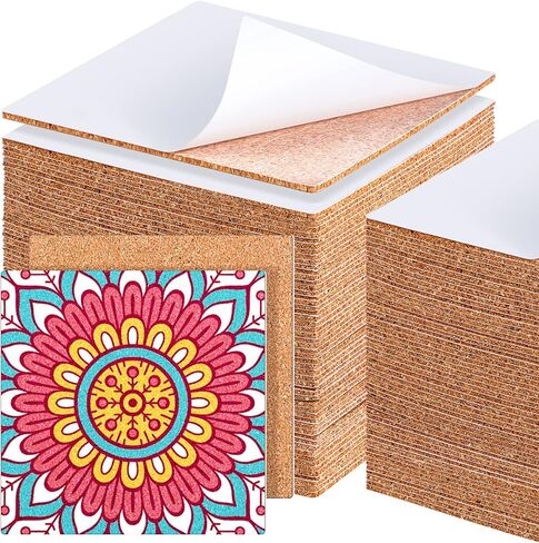 Chunful 60 Pcs Self Adhesive Cork Squares 6" x 6" Cork Backing Sheets for Coasters DIY Ceramic Tiles, Mat, Mini Wall Board, 2 mm Thick in Saudi Arabia