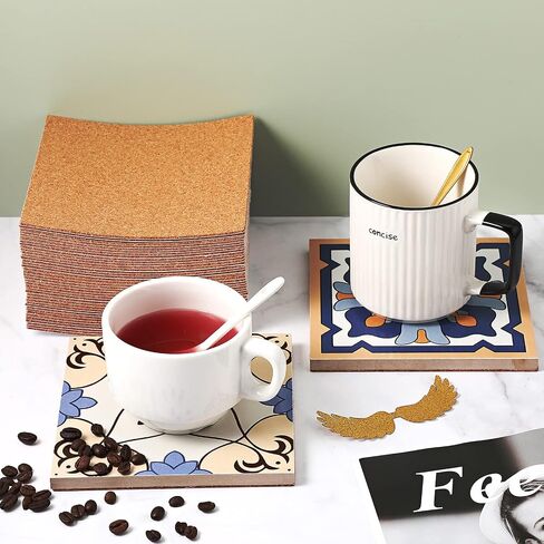 Chunful 60 Pcs Self Adhesive Cork Squares 6" x 6" Cork Backing Sheets for Coasters DIY Ceramic Tiles, Mat, Mini Wall Board, 2 mm Thick in Saudi Arabia