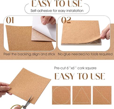 Chunful 60 Pcs Self Adhesive Cork Squares 6" x 6" Cork Backing Sheets for Coasters DIY Ceramic Tiles, Mat, Mini Wall Board, 2 mm Thick in Saudi Arabia