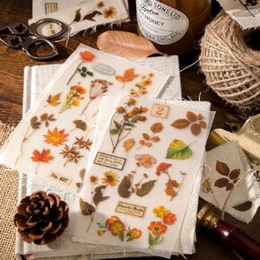 2 Sheets Vintage Rub on Transfer Flower Leaves Stickers 2 Sheet Linen, Clear Rub on Transfer Floral Stickers Decals for Wood Crafts Wine Glass Fabric Scrapbooking Furniture Journaling Cloth(Blue)