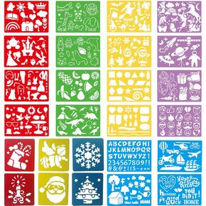 Stencils for Kids, 30pcs Plastic Drawing Stencils Set with 400+ Images, Variety of Shapes and Subjects