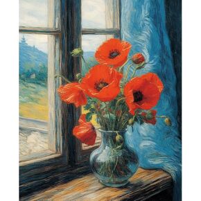 Tucocoo Sunflowers Window Paint by Number for Adults, DIY Digital Oil Painting Kits on Canvas with Brushes and Acrylic Pigment, Rustic Vase Floral Artwork for Home Decor Gifts 16x20inch (Frameless)