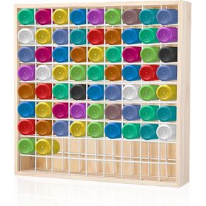 Gisafai Wooden Craft Paint Storage 81 Holes Vertical Paint Rack Stand Wall Mounted Craft Paint Organizer 2oz Wood Paint Holder Paint Rack Organizer in Kuwait