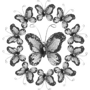 Beaupretty Wedding Decor 50pcs Butterflies, DIY Craft Sheer Mesh Wire Glitter with Gem for Wedding Home Decor Party (Black) Scrapbooking Stickers