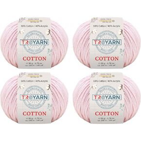Troyarn Cotton 60% Cotton 40% Acrylic Yarn, Soft, Fine/Sport (2) for Crochet and Knitting 1.76 Oz (50g) / 180 Yds (165m) (10310 - Ecru)