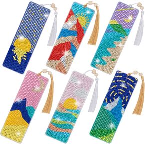 SWATOM 6 Pcs 5D Diamond Painting Bookmarks Sun & Moon Acrylic Diamond Art Bookmark with DIY Painting Kits Tassels & Wood Beads Pendant Rhinestone Bookmarks