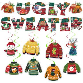 لافتة سترة قبيحة ودوامات معلقة لافتة حفلة عيد الميلاد القبيحة لديكورات حفلات السترة القبيحة، أحمر أخضر على وشك الحصول على لوازم حفلات عيد الميلاد القبيحة in Kuwait