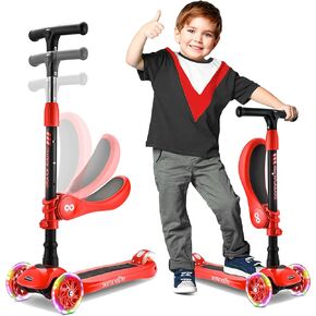 3 Wheeled Scooter for Kids - 2-in-1 Sit/Stand Child Toddlers Toy Kick Scooters w/Flip-Out Seat, Adjustable Height, Wide Deck, Flashing Wheel Lights, Great for Outdoor Fun