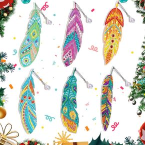 6 Pcs 5D Diamond Painting Bookmarks DIY Feather Bookmark Crystal Pendant Bookmark for Home Office School Class Project,Diamond Painting Beginner Arts Crafts Gifts