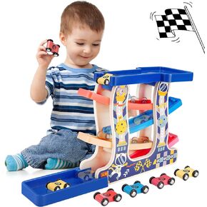 مسار سباق Tmgooyier للأطفال الصغار من سن 1 إلى 3 سنوات، مجموعة ألعاب تنموية منزلق منحدر خشبي للأطفال الصغار من مونتيسوري مع 8 سيارات صغيرة و7 مسارات قوس قزح، رائعة للأطفال الذين تزيد أعمارهم عن عام واحد من الأولاد والبنات كهدايا عيد ميلاد للأطفال. in Kuwait