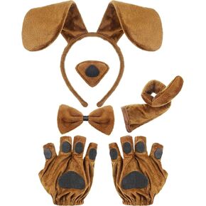 5 Pieces Puppy Dog Costume Set Included Dog Ears Headband Bowtie Fake Nose Tail Puppy Paw Gloves Animal Costume Accessories for Halloween Cosplay Party (Light Brown) Medium