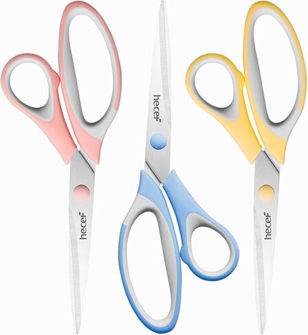 هيسايف مجموعة مقصات متعددة الاغراض مقاس 8 انش مكونة من 3 قطع، مقصات حادة ومتينة بمقابض ناعمة للمكتب والمدرسة والمنزل والحرف الفنية ومستلزمات الحرف اليدوية in Kuwait