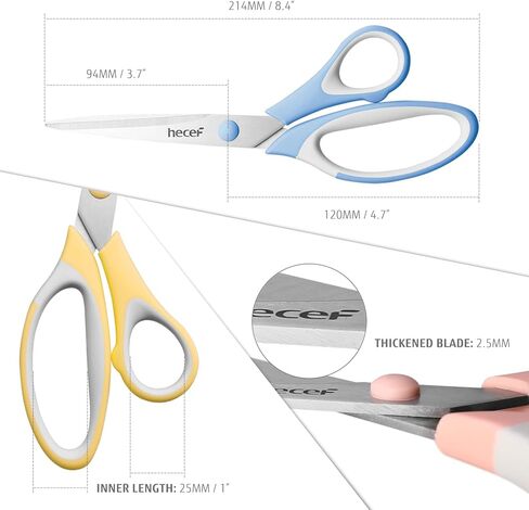 هيسايف مجموعة مقصات متعددة الاغراض مقاس 8 انش مكونة من 3 قطع، مقصات حادة ومتينة بمقابض ناعمة للمكتب والمدرسة والمنزل والحرف الفنية ومستلزمات الحرف اليدوية in Kuwait