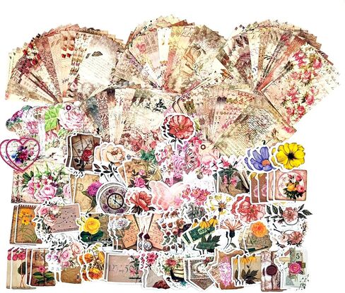 200PCS Vintage Scrapbooking Supplies Pack, Aesthetic Scrapbook Sticker Paper Art Journaling Kit for Junk Journals,Planner,Cottagecore Decor Gifts (Pink Retro Collection) in Kuwait