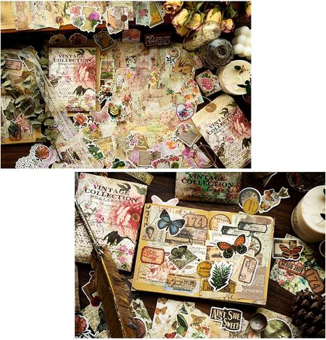 200PCS Vintage Scrapbooking Supplies Pack, Aesthetic Scrapbook Sticker Paper Art Journaling Kit for Junk Journals,Planner,Cottagecore Decor Gifts (Pink Retro Collection) in Kuwait