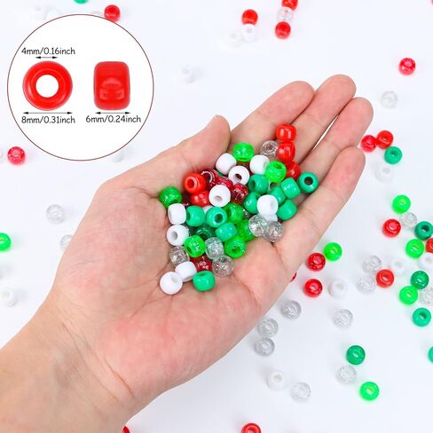 1000 قطعة من الخرز المهر الأحمر والأبيض والأخضر الخرز المهر البلاستيكي الفاصل الخرز الحرفية لصنع أساور المجوهرات، 9 × 6 مم in Kuwait