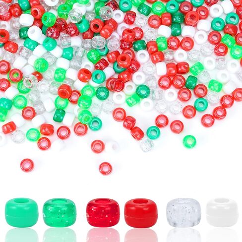 1000 قطعة من الخرز المهر الأحمر والأبيض والأخضر الخرز المهر البلاستيكي الفاصل الخرز الحرفية لصنع أساور المجوهرات، 9 × 6 مم in Kuwait
