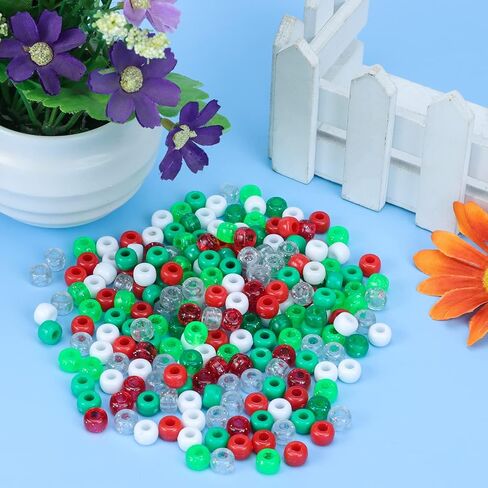 1000 قطعة من الخرز المهر الأحمر والأبيض والأخضر الخرز المهر البلاستيكي الفاصل الخرز الحرفية لصنع أساور المجوهرات، 9 × 6 مم in Kuwait