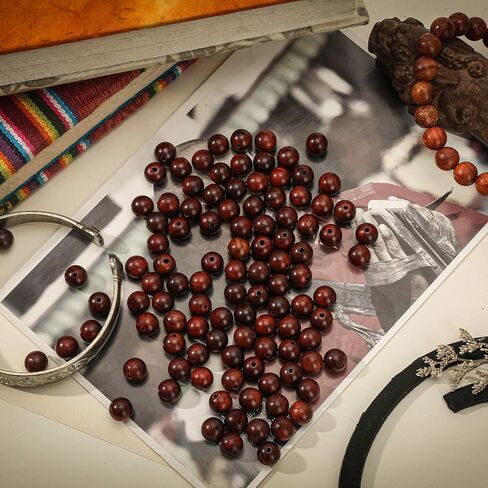 200pcs 8mm Natural Sandalwood Round Beads Gorgeous Craft Handmade Polished Spacer Mala Pray Beads with Elastic Cord for Bracelets DIY Rosary Tasbih Jewelry Making in Saudi Arabia